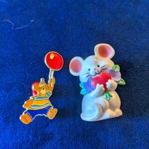 Two vintage animal pins Build-A-Bear 2007 and current inc made in China mouse